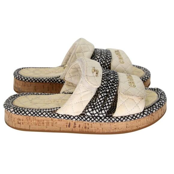 Chanel Chunky 37 Canvas Quilted Flatform Sandals CC-1217P-0006 - Picture 6 of 11